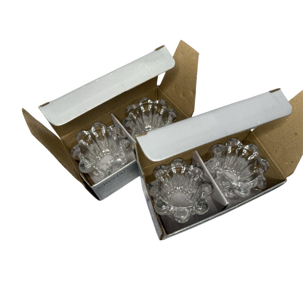 Set Of 4- Vintage 90s Alco Crystal Candle Holders NIB Contemporary Holiday